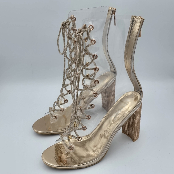 NWOT Cape Robbin Lookey Rose Gold Clear See-through Transparent Heeled Booties - Picture 4 of 16